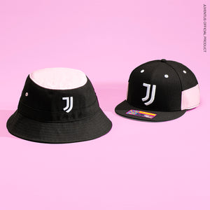 Juventus Truitt Bucket hat and Juventus Truitt Snapback hat on a pink background.