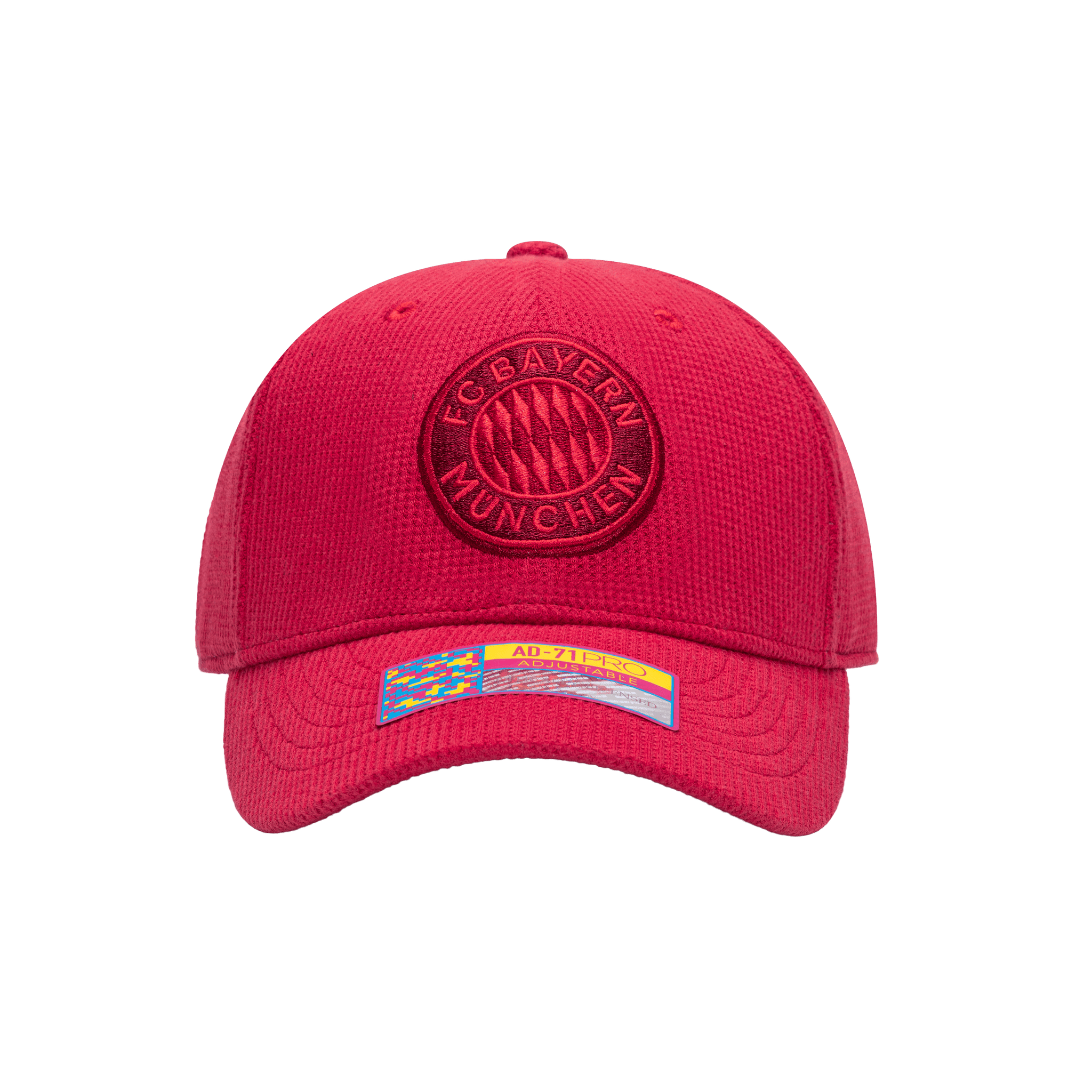 Front view of the Bayern Munich Club Ink Adjustable with high crown, curved brim, and adjustable strap, in red.