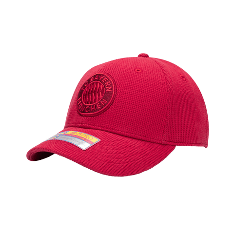 Side view of the Bayern Munich Club Ink Adjustable with high crown, curved brim, and adjustable strap, in red.