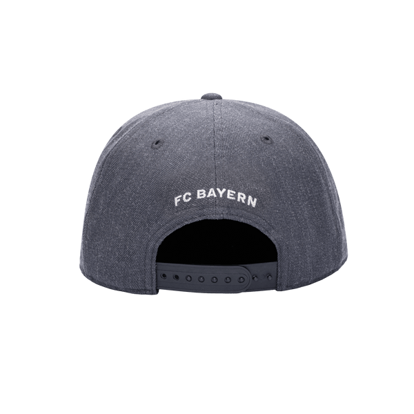 Back view of the Bayern Munich Platinum Snapback with high crown, flat peak, and snapback closure, in grey