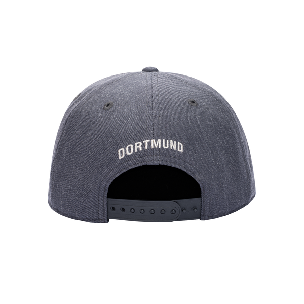 Back view of the Borussia Dortmund Platinum Snapback in Grey, with "Dortmund" embroidered on the back.