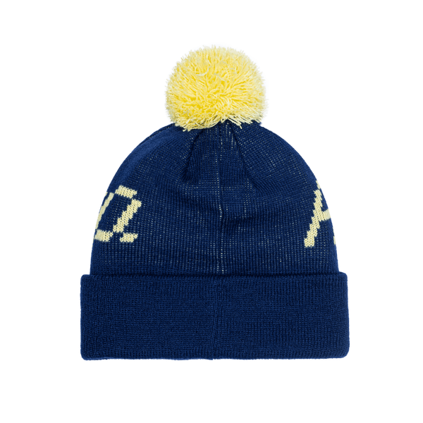 Club America Pixel Neon Beanie with embroidered club logo on ribbed ruff, club name knitted in hat body, and pom detailing, in Navy.