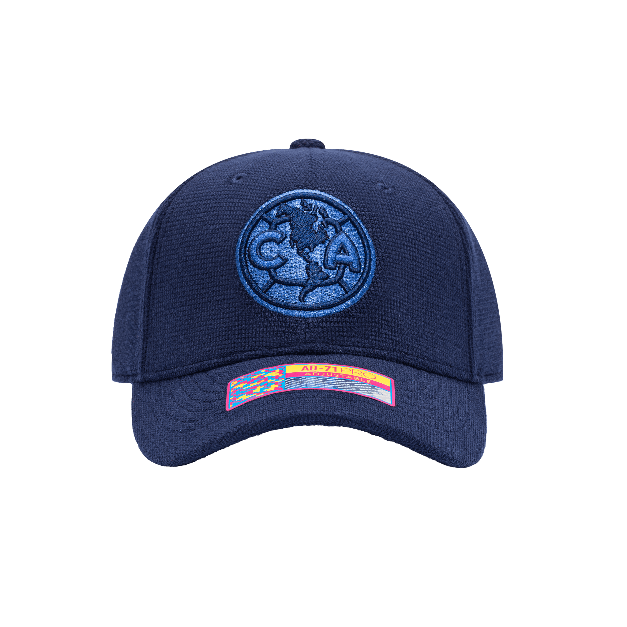 Front view of the Club America Club Ink Adjustable with high crown, curved brim, and adjustable strap, in blue.