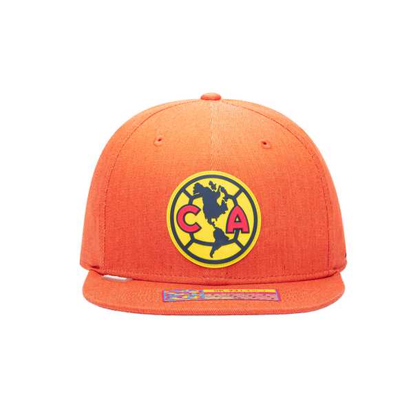 Front view of the Club America Hydra Snapback in orange