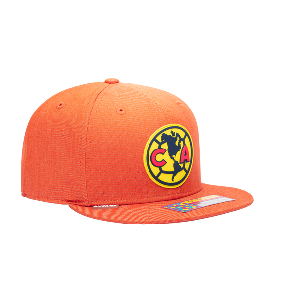 Side view of the Club America Hydra Snapback in orange