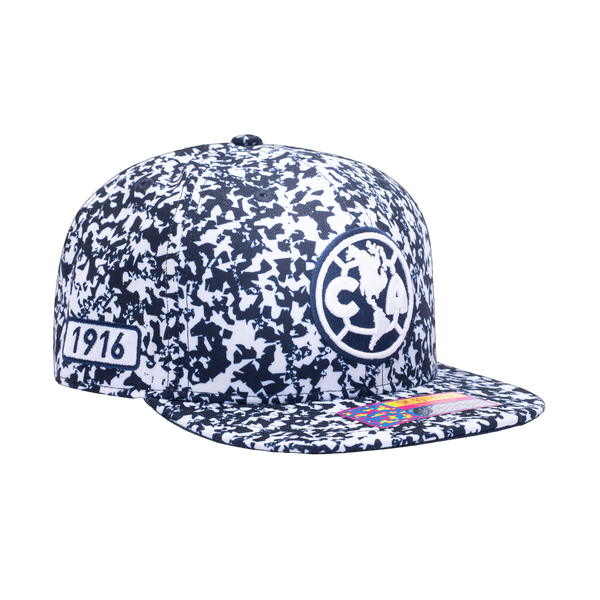 View of right side of Blue Club America Notebook Snapback with 1916 embroidered on the side