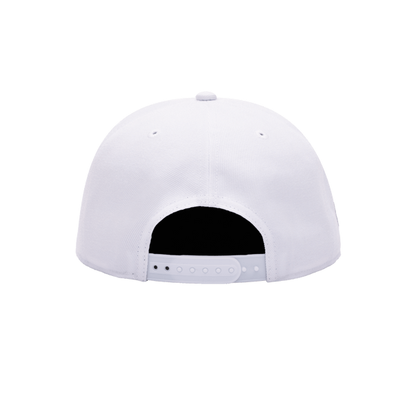 Back view of the Club America 105th Anniversary Retro Snapback with high crown, flat peak, and snapback closure, in White.