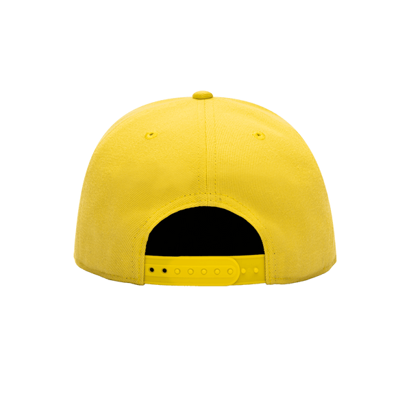 Back view of the Club America 105th Anniversary Retro Snapback with high crown, flat peak, and snapback closure, in Yellow.