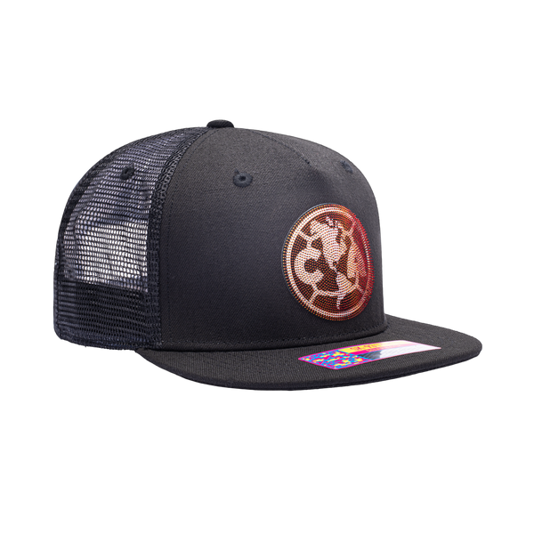 View of right side of Black Club America Shield Snapback