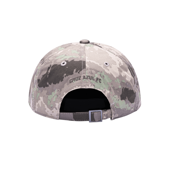 Back view of the Cruz Azul Sweeper Adjustable hat with mid constructured crown, curved peak brim, and slider buckle closure, in brown camo print.