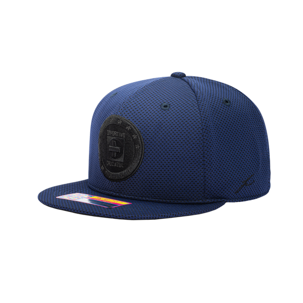 Side view of the Cruz Azul Trophy Snapback in Blue