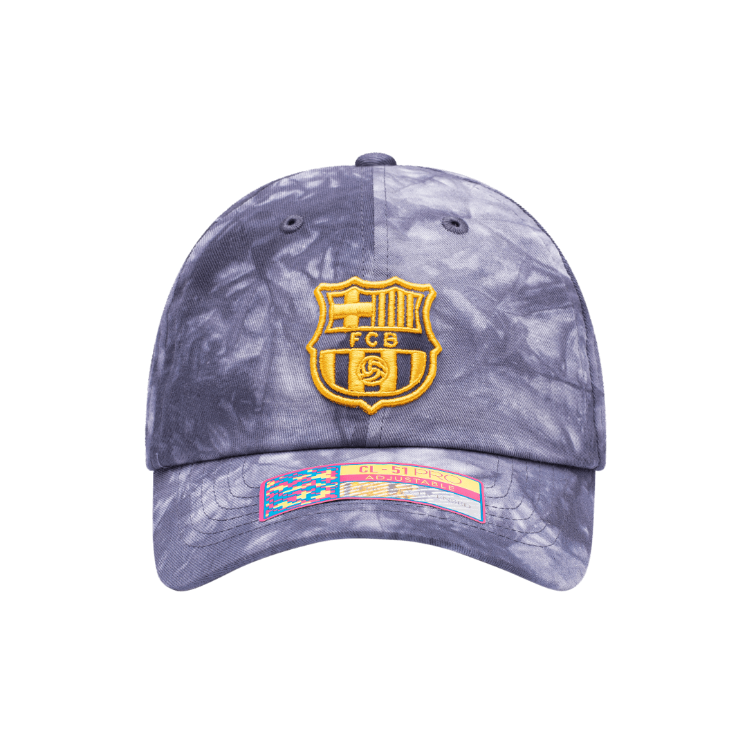FC Barcelona Bloom Classic Adjustable in unstructured low crown, curved peak brim, and adjustable flip buckle closure, in Navy
