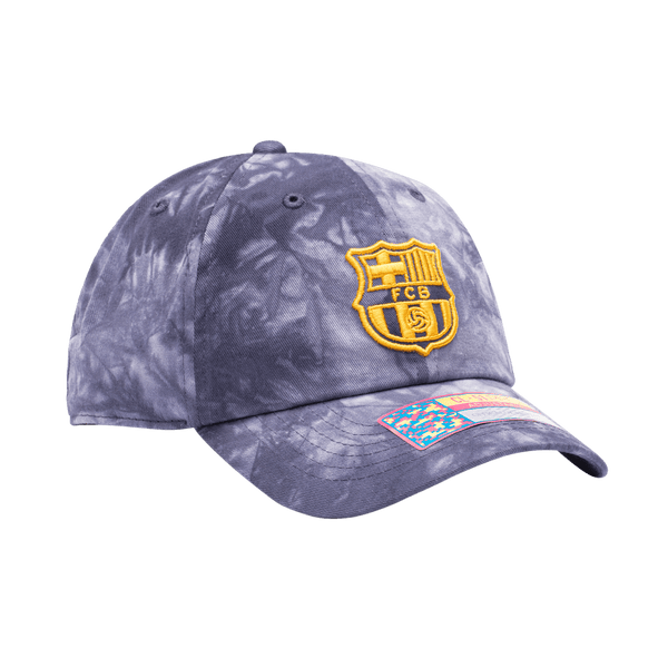 FC Barcelona Bloom Classic Adjustable in unstructured low crown, curved peak brim, and adjustable flip buckle closure, in Navy