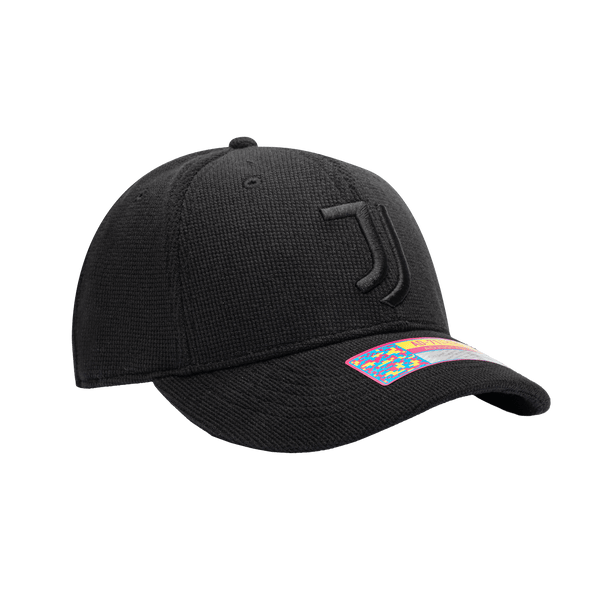 Side view of the Juventus Club Ink Adjustable with high crown, curved brim, and adjustable strap, in black.