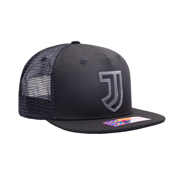 View of right side of Black Juventus Shield Snapback