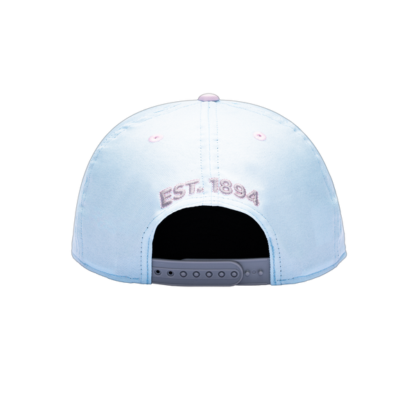 Back side of Blue grey pink Manchester City Soft Touch Snapback with year of team founded embroidered on the back EST 1894