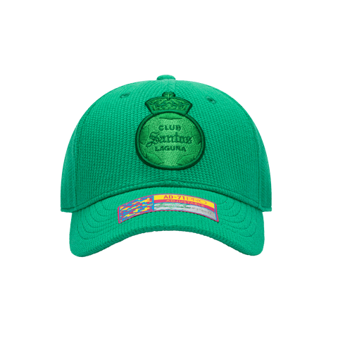 Front view of the Santos Laguna Club Ink Adjustable with high crown, curved brim, and adjustable strap, in green.