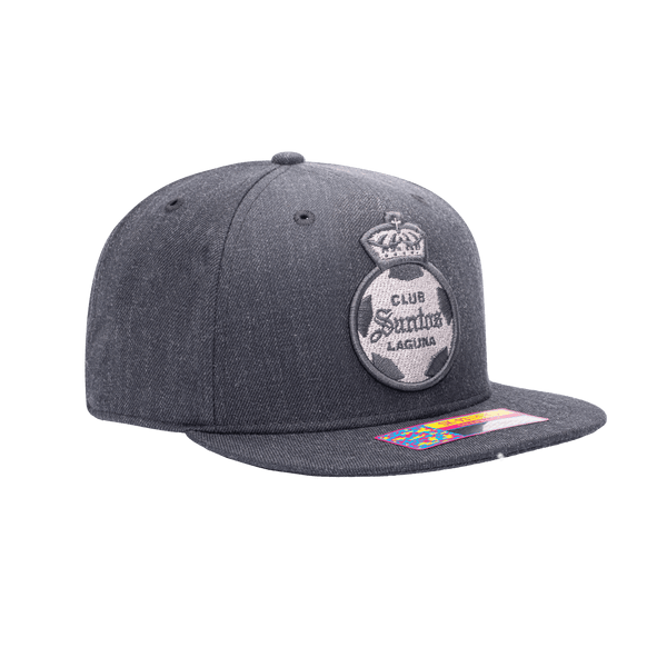 Side view of Santos Laguna Platinum Snapback with high crown, flat peak, and snapback closure, in grey